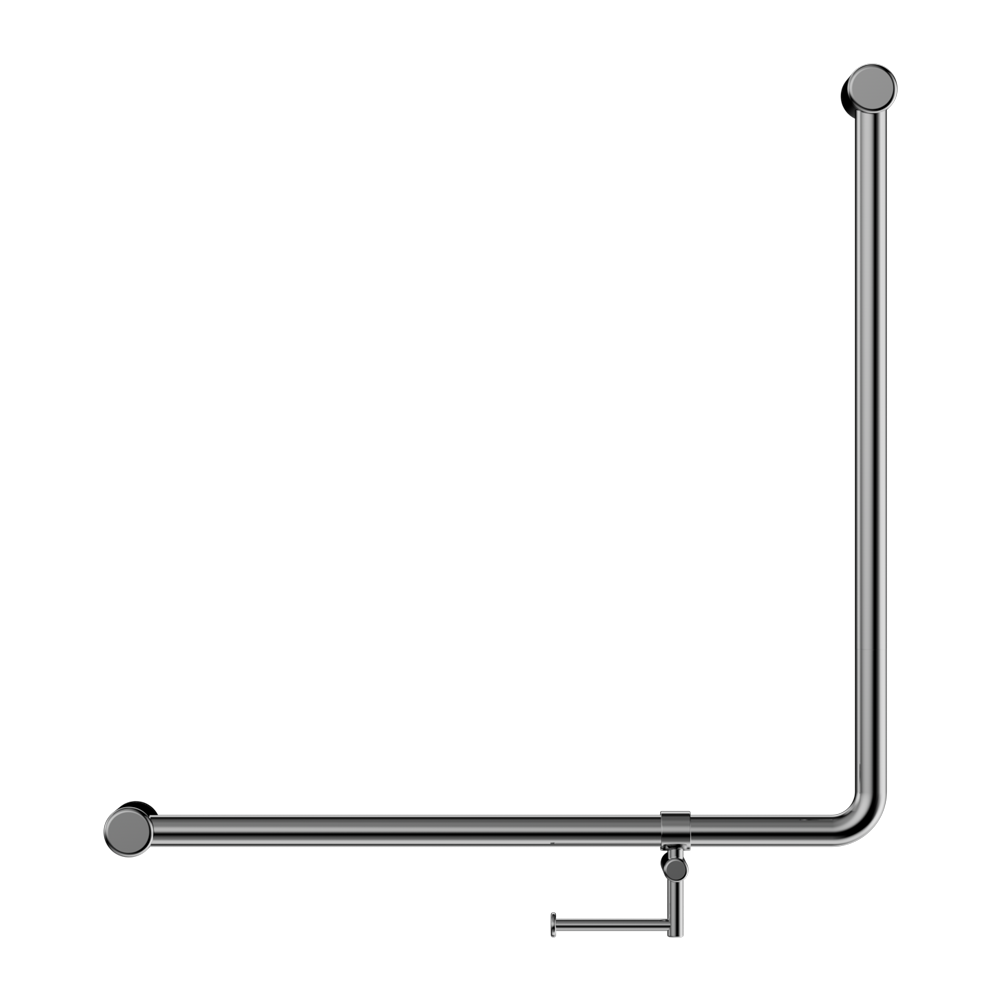 MECCA CARE 32MM 90 DEGREE BENT TUBE GRAB RAIL 750X750MM WITH TOILET ROLL HOLDER CHROME