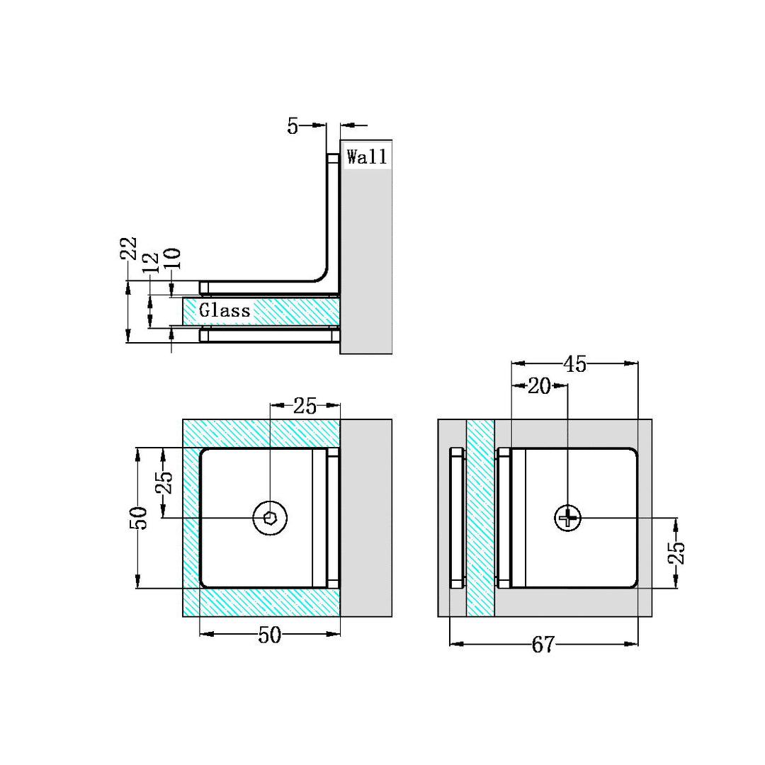 90 DEGREE GLASS TO WALL BRACKET10MM GLASS BRUSHED BRONZE