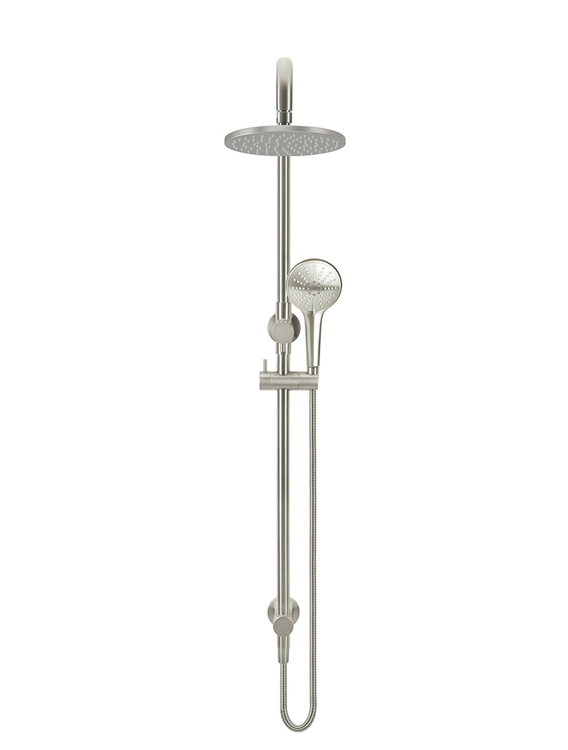 Round Combination Shower Rail 200mm Rose, Three Function Hand Shower - PVD Brushed Nickel