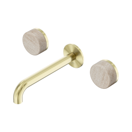 Serenity Wall Basin Set 160mm Spout With Rome Travertine Handle Brushed Gold