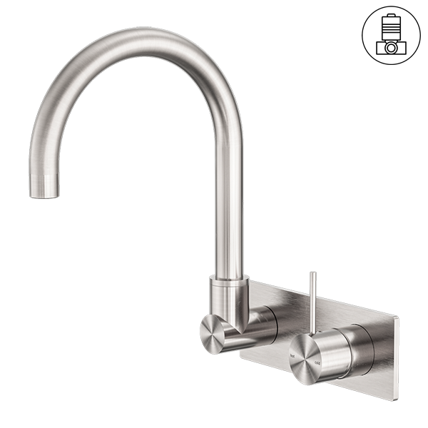 MECCA WALL BASIN/BATH MIXER SWIVEL SPOUT HANDLE UP BRUSHED NICKEL