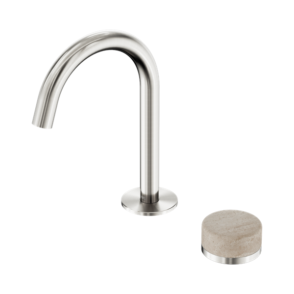 Serenity Progressive Basin Mixer Arc Spout With Rome Travertine Handle Brushed Nickel