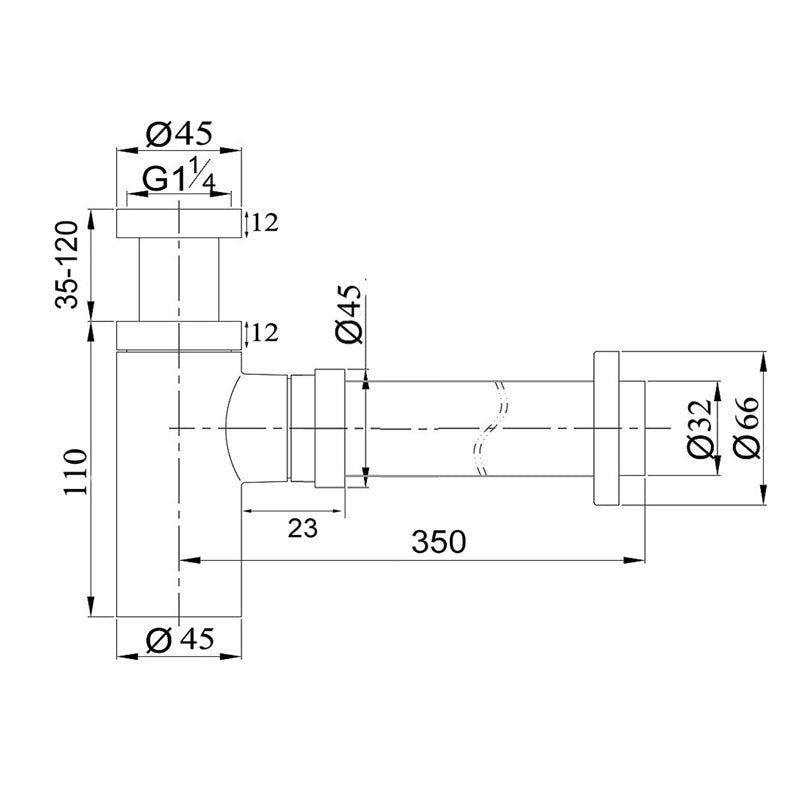Brushed Nickel Bottle Trap 32mm