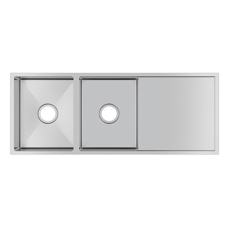 Round Corner Chrome Stainless Steel Handmade Double Bowl with Drain Board Kitchen Sink 1160*460*230mm