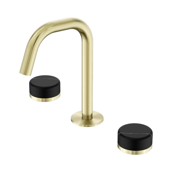 Serenity Basin Set Edge Spout With Marquina Black Handle Brushed Gold