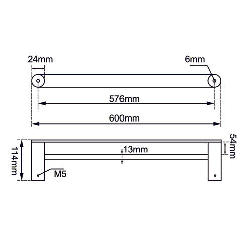 RUSHY Series Chrome Double Towel Rail 600mm