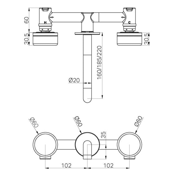 Serenity Wall Basin Set 160mm Spout With Carrara Handle Brushed Nickel
