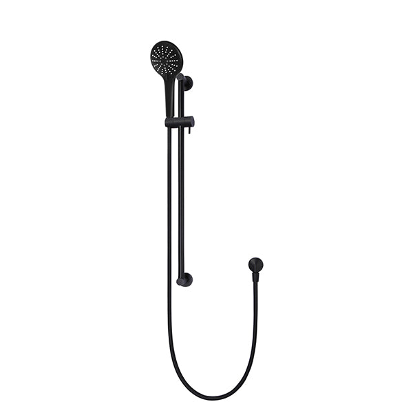 Round Three Function Hand Shower on Rail Column - Matte Black