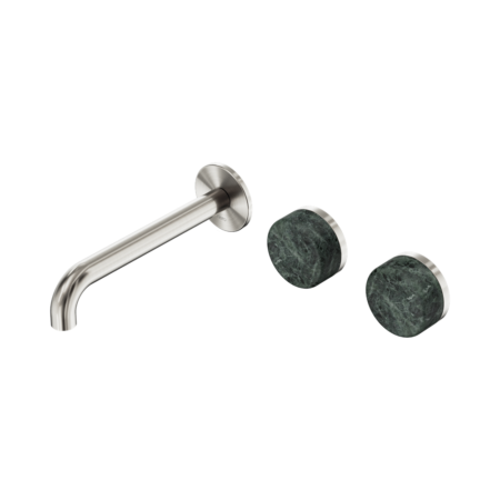 Serenity Wall Basin Set 160mm Offset Spout With Verde Alpi Handle Brushed Nickel