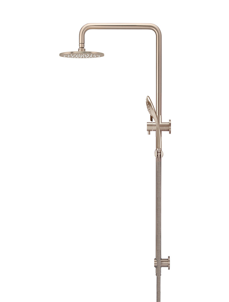 Round Combination Shower Rail 200mm Rose, Three Function Hand Shower - Champagne