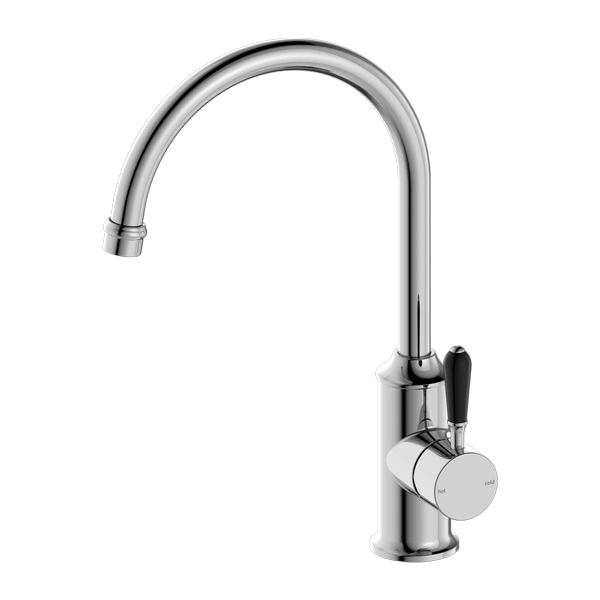 YORK KITCHEN MIXER GOOSNECK SPOUT WITH BLACK PORCELAIN LEVER CHROME
