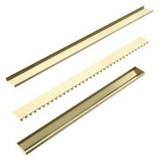 TILE INSERT V CHANNEL FLOOR GRATE 50MM OUTLET WITHOUT OUTLET AND HOLE SAW BRUSHED GOLD