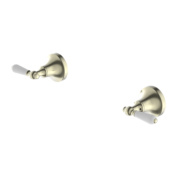 YORK WALL TOP ASSEMBLIES WITH WHITE PORCELAIN LEVER AGED BRASS
