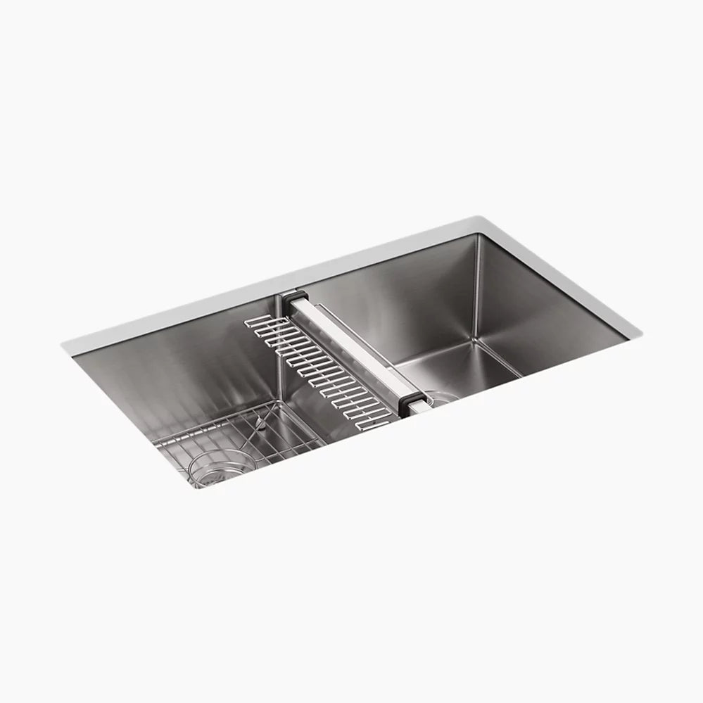 Strive 32" undermount double-bowl kitchen sink with accessories