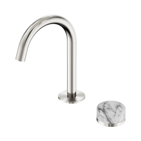 Serenity Progressive Basin Mixer Arc Spout With Arabescato Corchia Handle Brushed Nickel