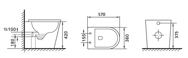 TS ALZANO RIMLESS WALL FACED PAN Standard Seat