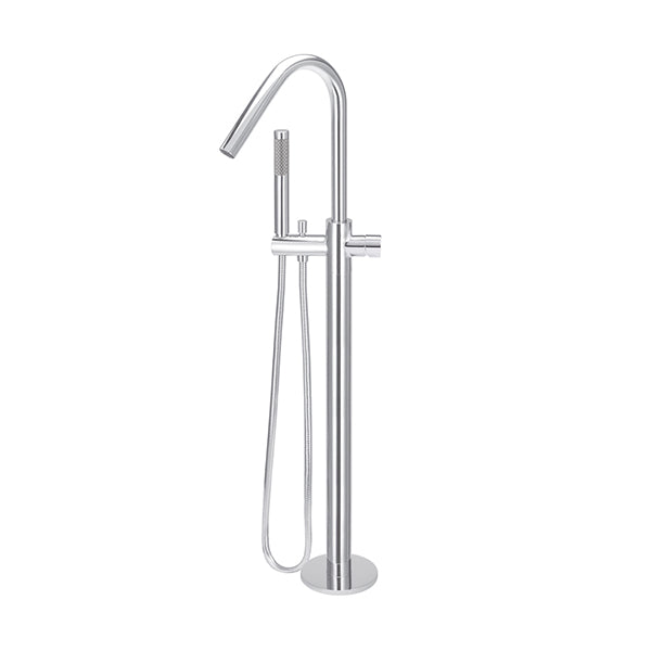 Round Pinless Freestanding Bath Spout and Hand Shower - Polished Chrome
