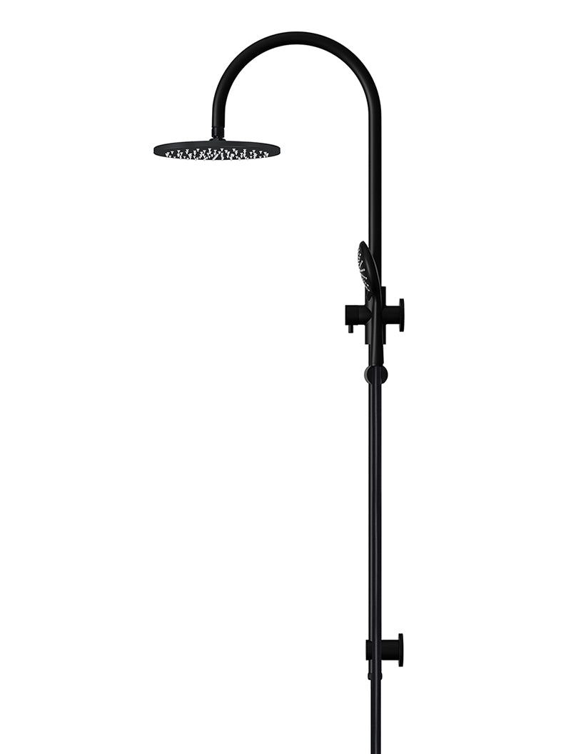 200mm Round Overhead Shower Rail, Three Function Hand Shower - Matte Black