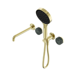 Load image into Gallery viewer, Serenity Progressive Shower System With Spout With Verde Alpi Handle And Serenity Hand Shower Brushed Gold

