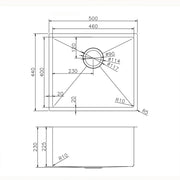 500x440x230mm Gunmetal Stainless Steel PVD Single Bowl Kitchen Sink