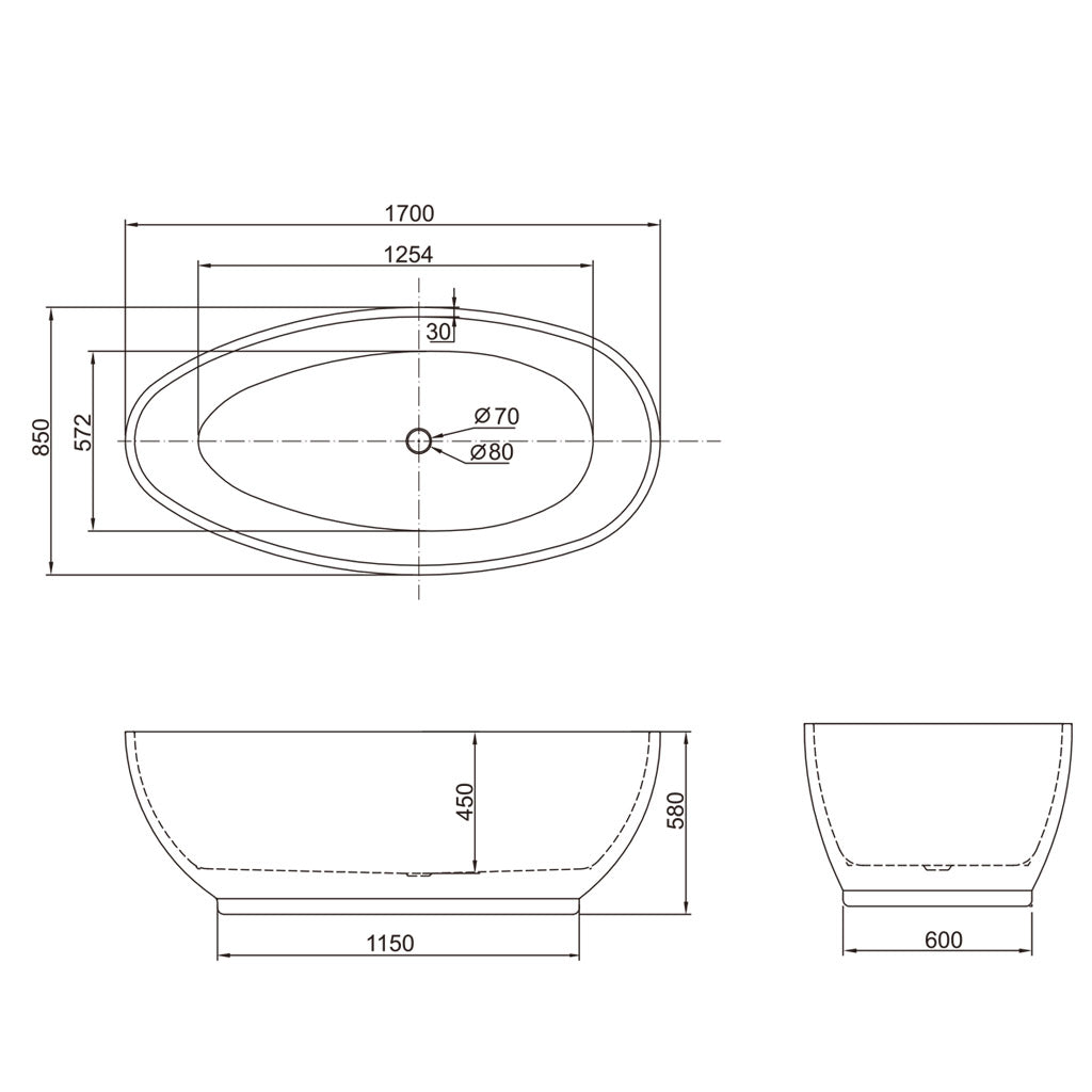 BelBagno Aveo free standing bath 1700 mm