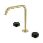 Load image into Gallery viewer, Serenity Bath/Kitchen Set Edge Spout With Marquina Black Handle Brushed Gold
