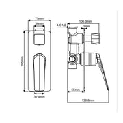 AU Series Square Black Wall Mixer with Diverter