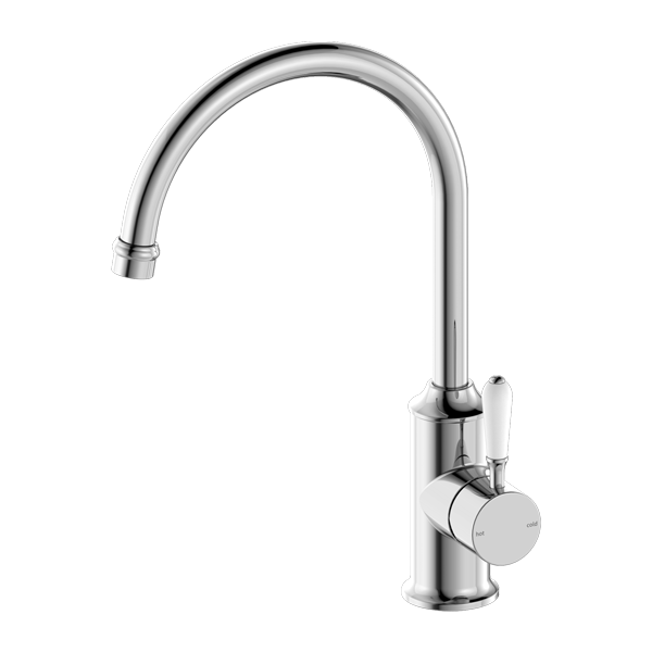 YORK KITCHEN MIXER GOOSNECK WITH WHITE PORCELAIN LEVER CHROME