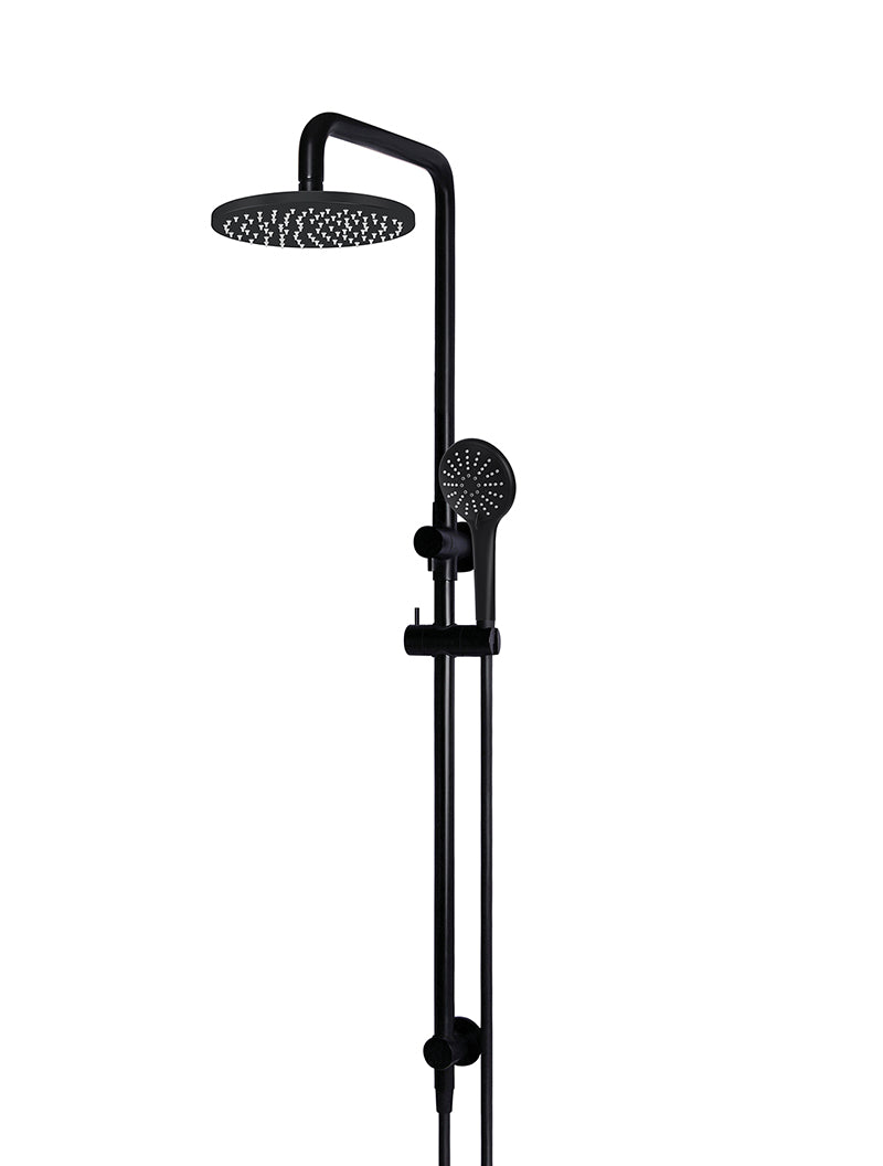 Round Combination Shower Rail, 200mm Rose, Three-Function Hand Shower - Matte Black