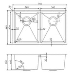 Load image into Gallery viewer, Round Corner Chrome Stainless Steel Handmade Double Bowl Kitchen Sink 740*440*200mm
