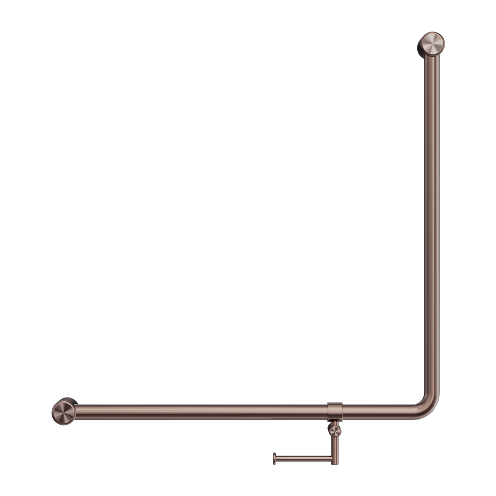 MECCA CARE 32MM 90 DEGREE BENT TUBE GRAB RAIL 750X750MM WITH TOILET ROLL HOLDER BRUSHED BRONZE
