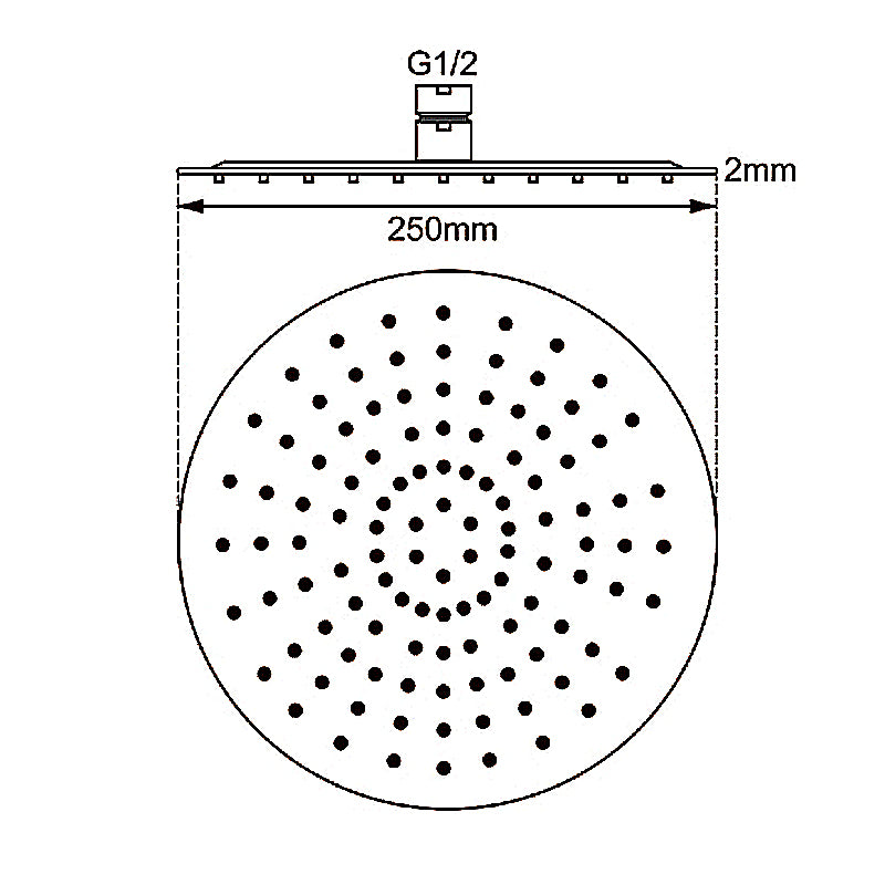 Super-slim Round Black Stainless Steel Shower Head 250mm