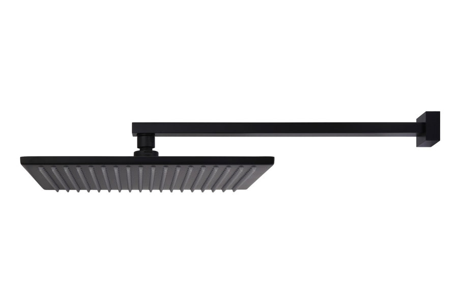 Square Wall Shower 300mm rose, 400mm arm - Matte Black