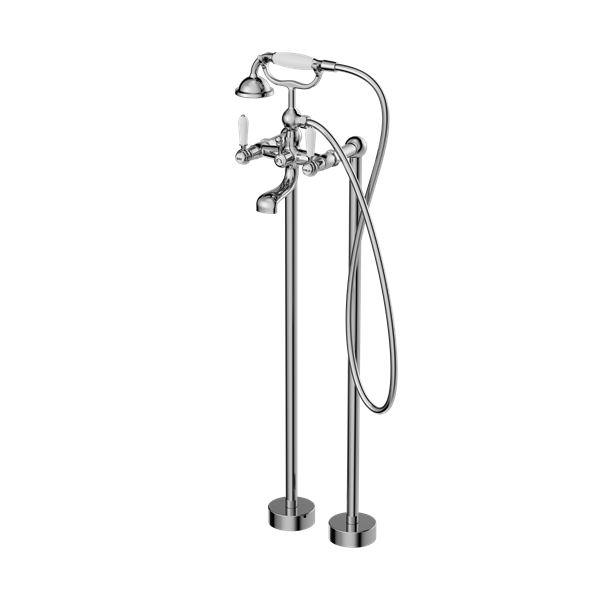 YORK FREESTANDING BATH MIXER WITH WHITE PORCELAIN HAND SHOWER CHROME