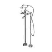 YORK FREESTANDING BATH MIXER WITH WHITE PORCELAIN HAND SHOWER CHROME