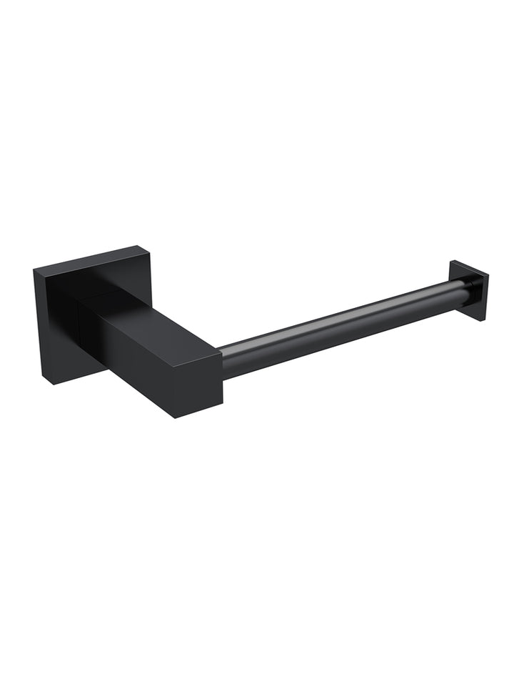 Square Toilet Roll Holder with Round Bar - Matte Black