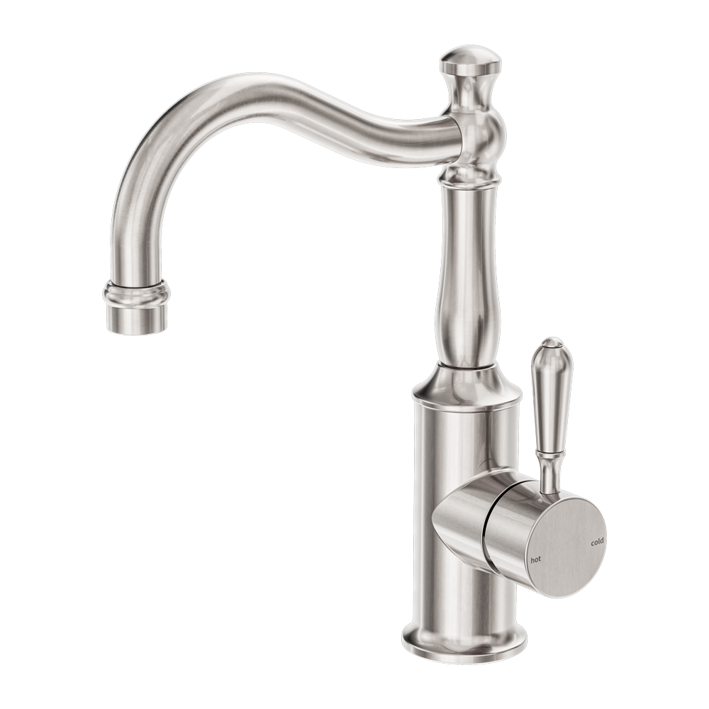 YORK BASIN MIXER HOOK SPOUT WITH METAL LEVER BRUSHED NICKEL