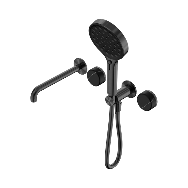 Serenity Progressive Shower System With Spout With Marquina Black Handle And Serenity Hand Shower Gun Metal