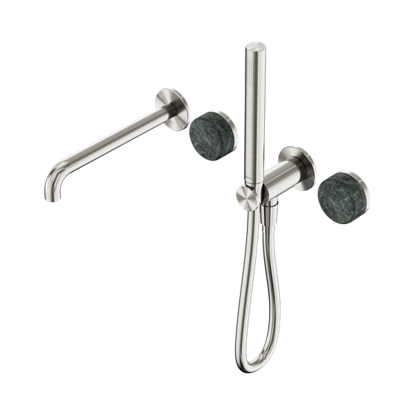 Serenity Progressive Shower System With Spout With Verde Alpi Handle And Slim Shower Brushed Nickel