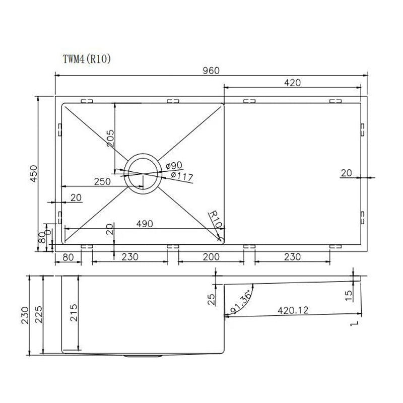 960*450*230mm Stainless Steel Copper PVD Coating Single Bowl with Drain Board Kitchen Sink