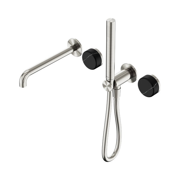 Serenity Progressive Shower System With Spout With Marquina Black Handle And Slim Shower Brushed Nickel