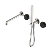 Serenity Progressive Shower System With Spout With Marquina Black Handle And Slim Shower Brushed Nickel