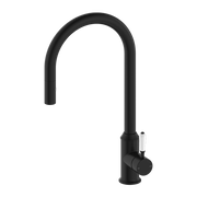 YORK PULL OUT SINK MIXER WITH VEGIE SPRAY FUNCTION WITH WHITE PORCELAIN LEVER MATTE BLACK