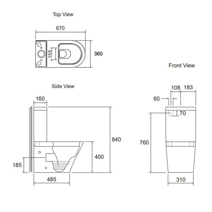 Englefield Evora Rimless BTW Toilet SuiteRear or Side Water Inlet
