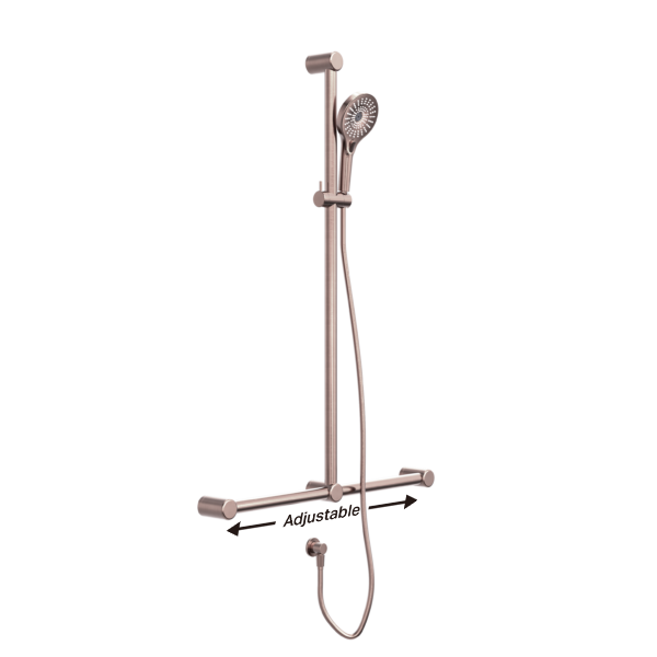 MECCA CARE 32MM T BAR GRAB RAIL AND ADJUSTABLE SHOWER SET 1100X750MM BRUSHED BRONZE