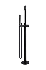 Load image into Gallery viewer, Round Pinless Freestanding Bath Spout and Hand Shower - Matte Black
