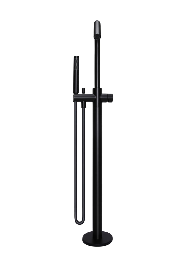 Round Pinless Freestanding Bath Spout and Hand Shower - Matte Black