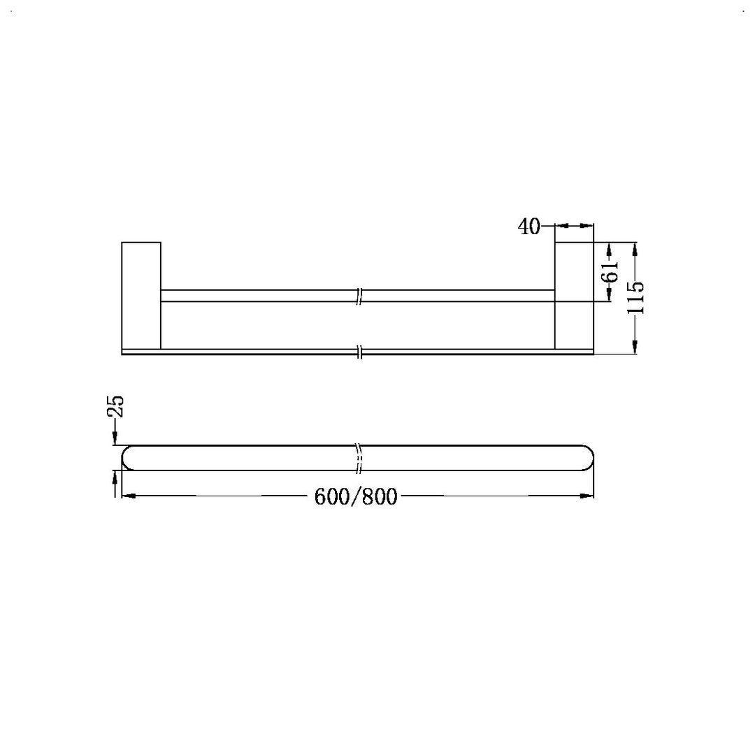 BIANCA DOUBLE TOWEL RAIL 600MM BRUSHED BRONZE