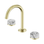 Load image into Gallery viewer, Serenity Basin Set Arc Spout With Arabescato Corchia Handle Brushed Gold
