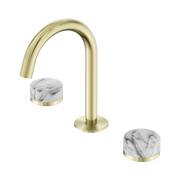 Serenity Basin Set Arc Spout With Arabescato Corchia Handle Brushed Gold
